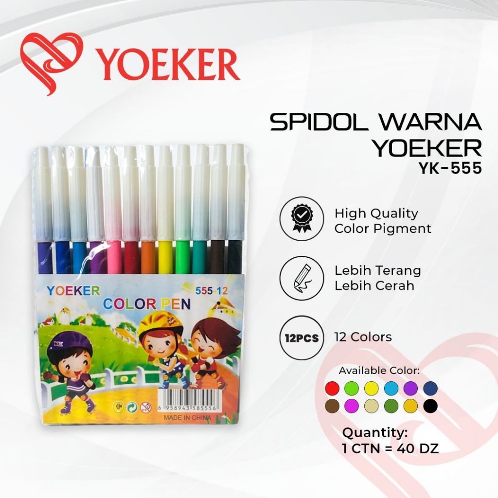 

1 Gross isi 12 Set Spidol Warna Warni Kecil/ Spidol Warna Warni Merk Yoeker 555