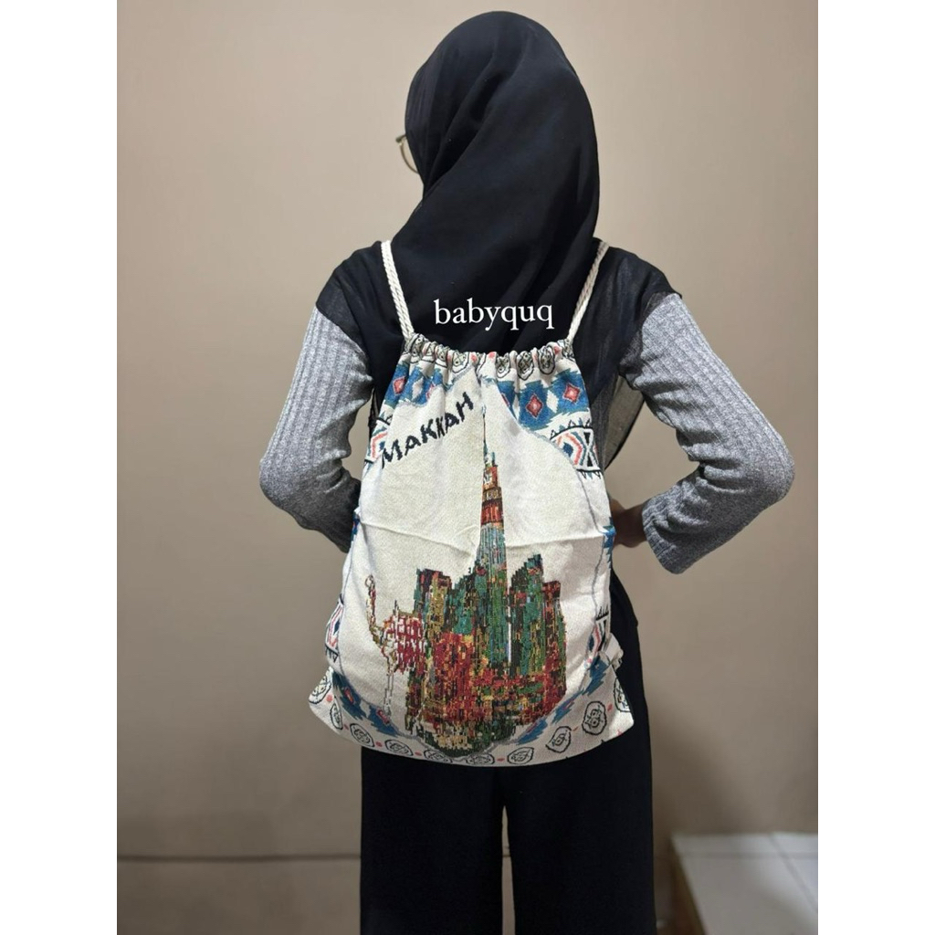 Ransel serut kanvas oleh oleh umroh haji tas serut kanvas saudi arabia tas kanvas makkah madina