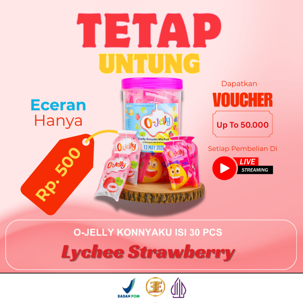 

O Jelly Agar Konnyaku/Satu Toples Isi 30 Pcs/Dua Varian Rasa/Tinggi Serat/Kaya Nutrisi
