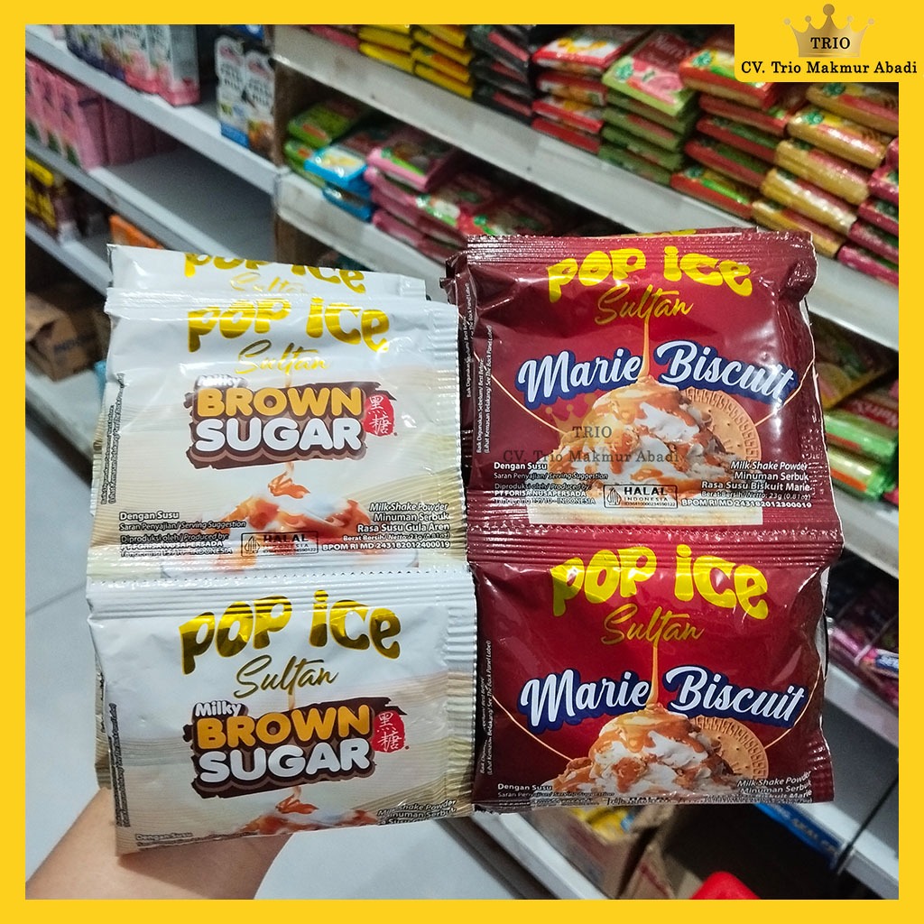 

Pop Ice Sultan Marie Biscuit / Milky Brown Sugar 23g Renteng Isi 10 Sachet