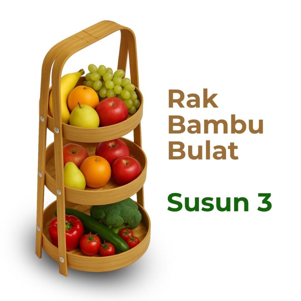 ANYAMAN NUSANTARA / RAK BAWANG BAMBU BULAT RAK DAPUR RAK SERBAGUNA RAK ANYAMAN BAMBU