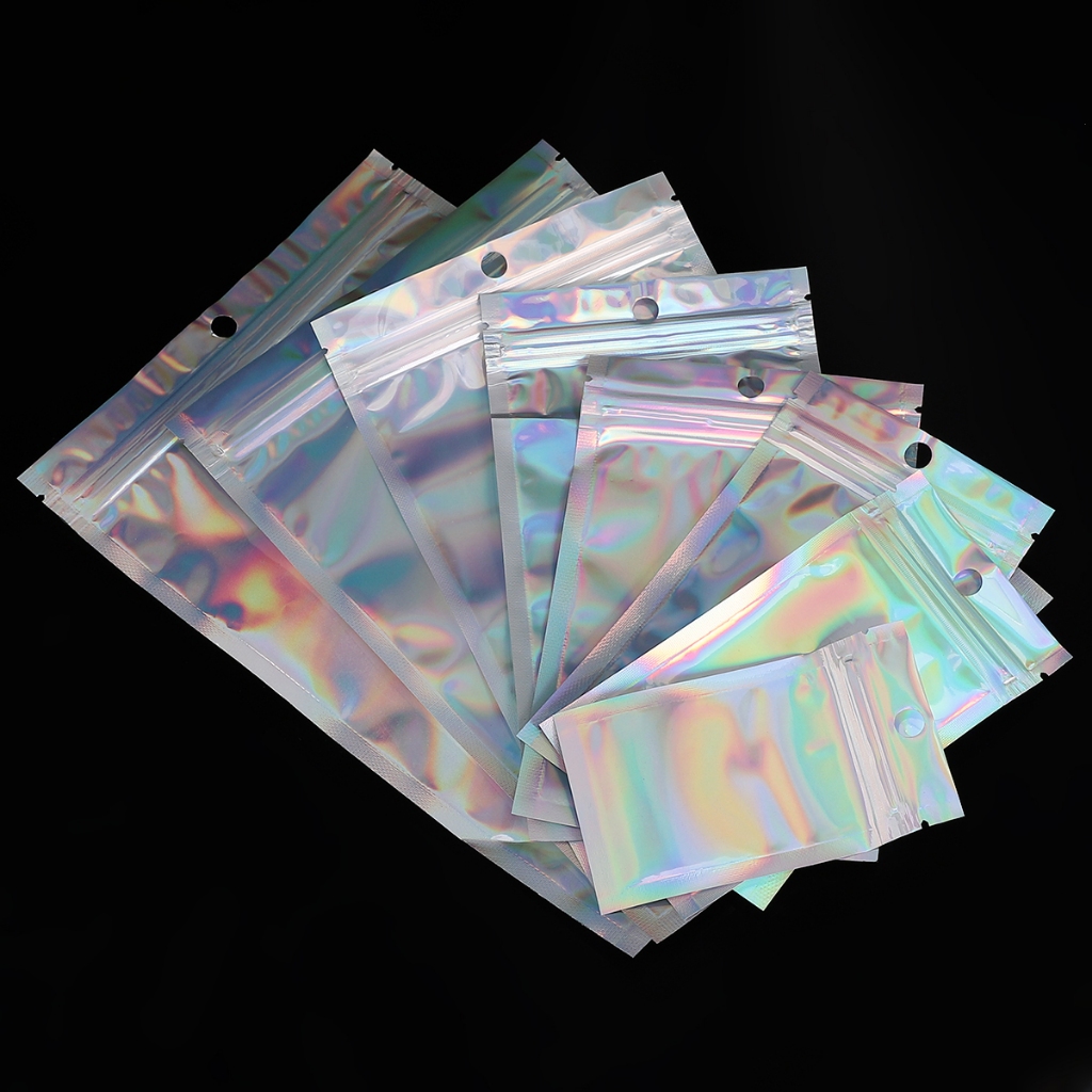 

100pcs Kantong Klip Hologram - Untuk Kemasan Snack, Kue, Cookies, Gula | Standing Pouch Ziplock, Wrapping