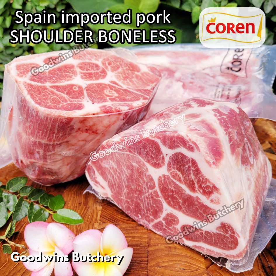 

Pork shoulder boneless skin off HALF CUT 1.5kg kapsim babi separuh collar boston-butt import DENMARK Danish Crown DanePork SPAIN Coren frozen