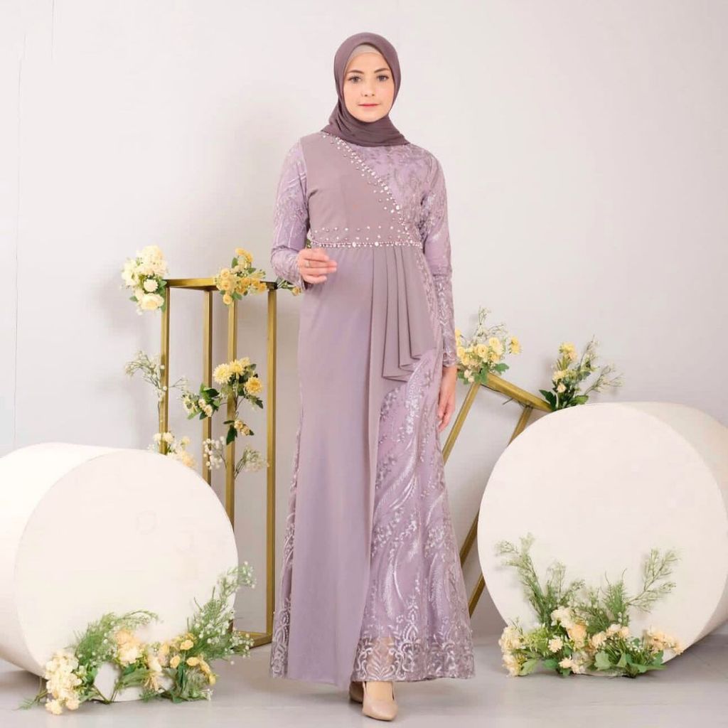 Dress Yuma Brukat Full Payet Dress Kondangan Lebaran Bridesmaid Special Lilac Rose Navy Tosca
