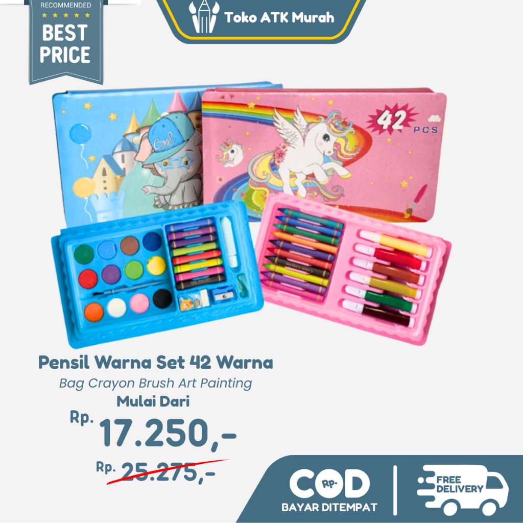 

Pensil Warna Set 42 Pcs Coloring Pencil Bag Crayon Brush Art Painting