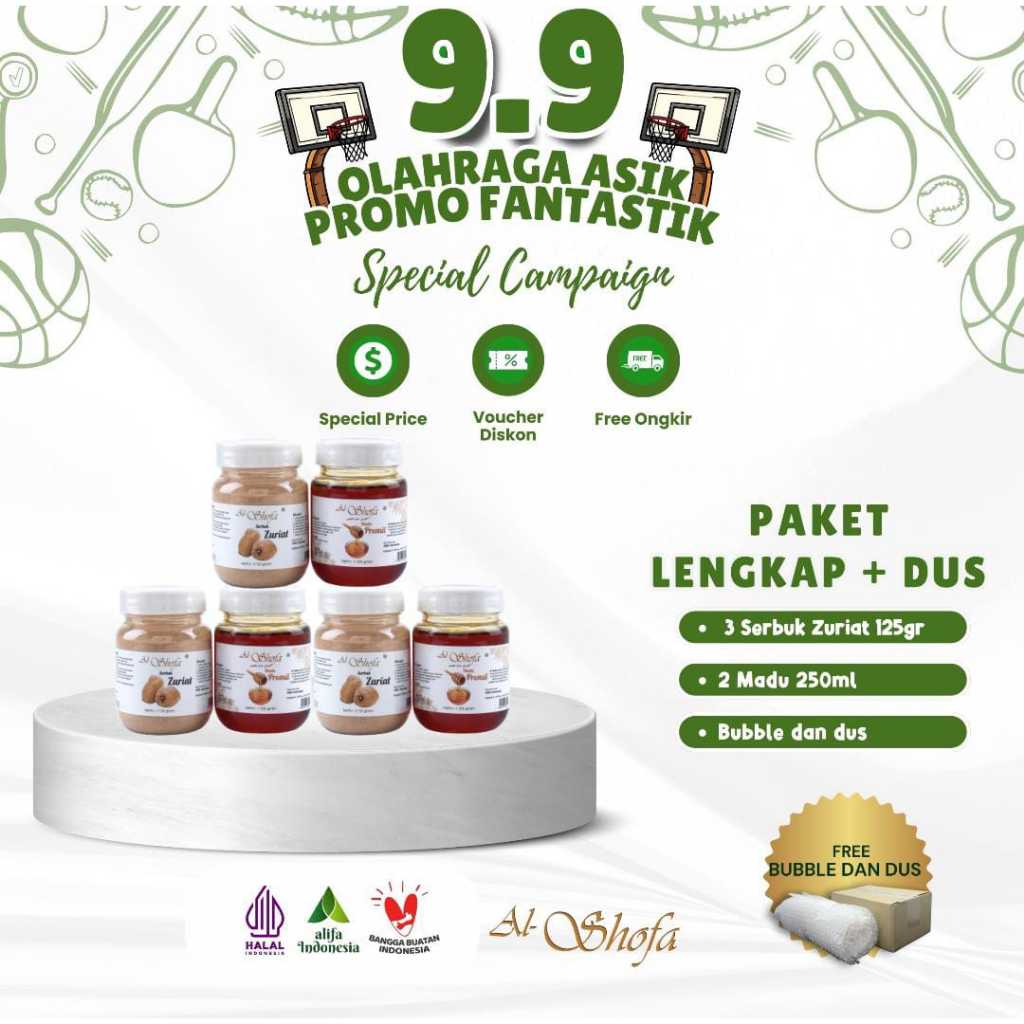

Paket 3 Serbuk Zuriat Al Shofa 125gr dan 3 Madu Promil Al Shofa 250ml Free Kardus dan Bubble