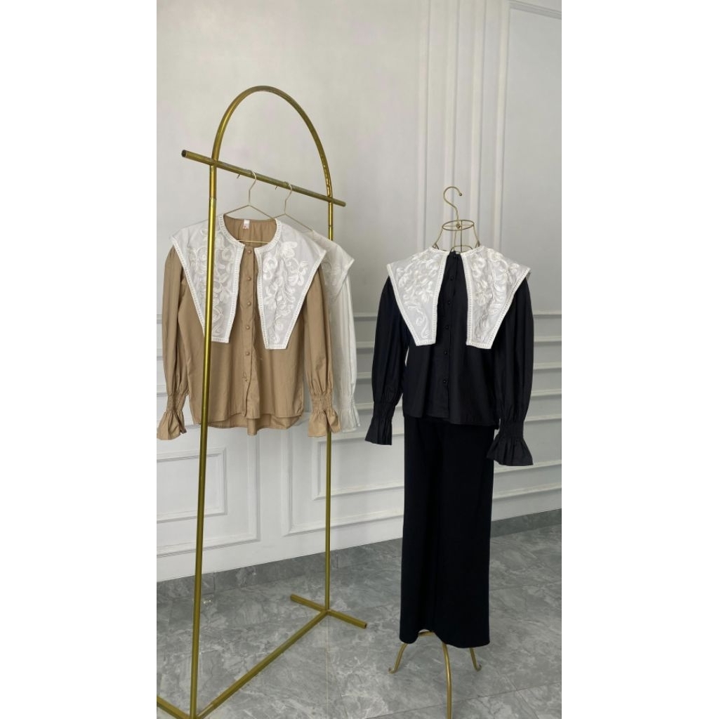 Kemeja Premium Lengan Panjang dengan Kerah Bordir Besar