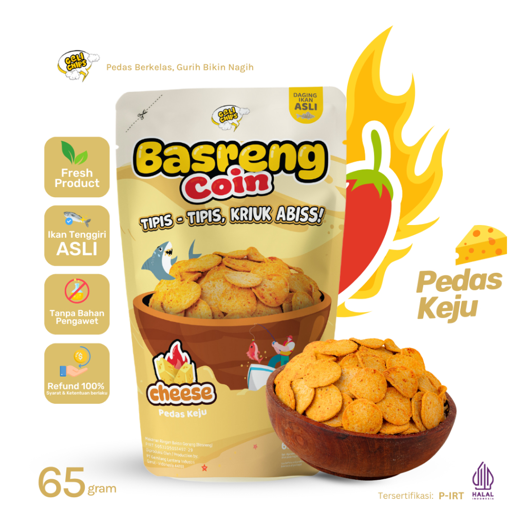 

GELICHIPS - Basreng Bulat Koin Rasa Keju Tipis Renyah Kriuk 65gr
