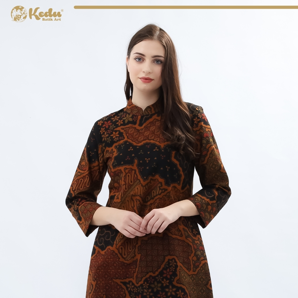 Kedu Batik - Tunik Batik Katun HENA Hitam Tunik Wanita Formal