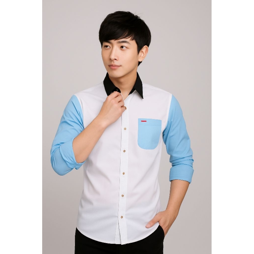 Kemeja IWAKI WHITE (PUTIH) - Baju Pria Hem Lengan panjang cowok laki laki keren korean style