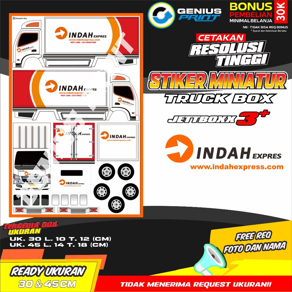 STIKER MINIATUR TRUK BOX CANTER MOTIF Indah Expres  | Yatama Cargo | ili Express Uk. 30&45cm