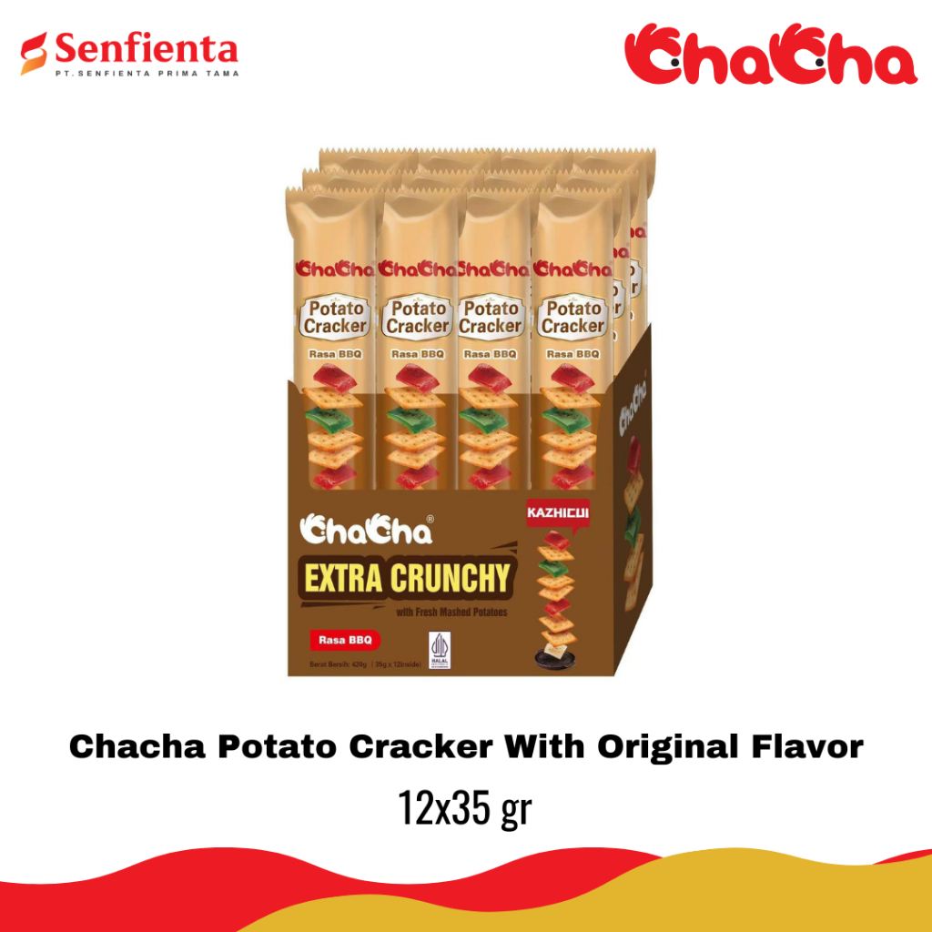 

Chacha Potato Cracker With Barbeque Flavor 1box isi 12pcs/35gr | Potato Cracker | Halal