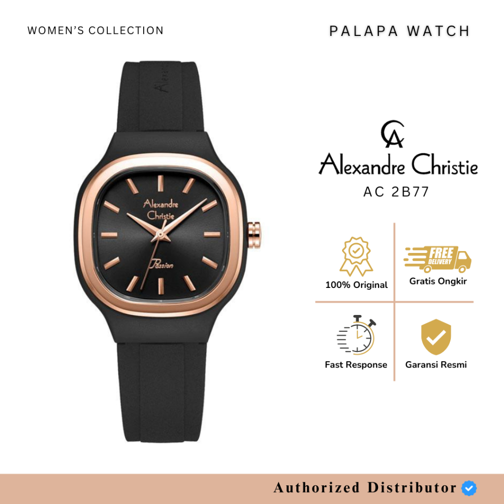 Jam Tangan Wanita Alexandre Christie AC 2B77 / ac2b77 / 2b77 Rubber Original