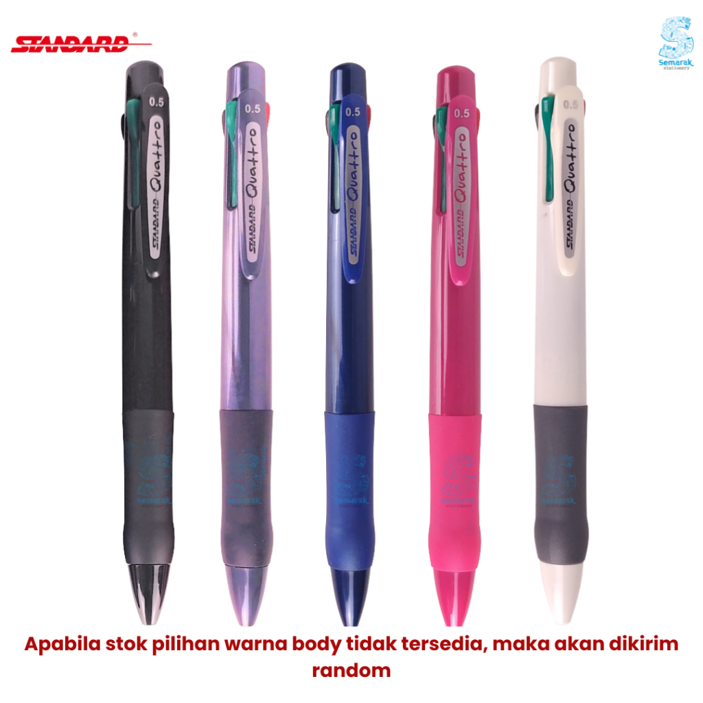 

Standard Quattro Retract Pen Oil Gel Alfatip 0.5 - Hitam/Abu-Abu/Putih/Biru/Pink