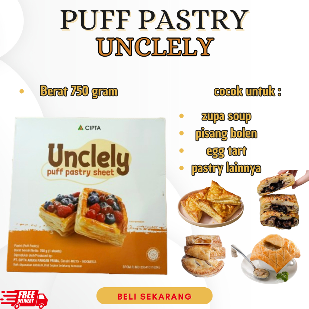 

UNCLELY Puff Pastry 750 gram Adonan Instan Siap Panggang Frozen Food Kulit Pastry Praktis
