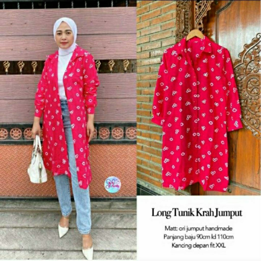 Long Tunik Krah Jumput Batik Solo Tunik Batik Wanita