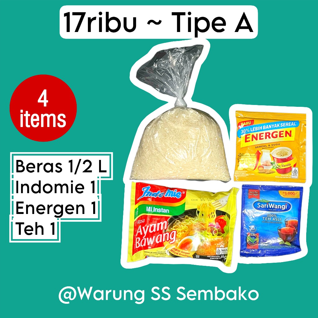 

Paket Sembako 17ribu Tipe A - Beras Indomie Energen Teh Murah Hemat Ekonomis