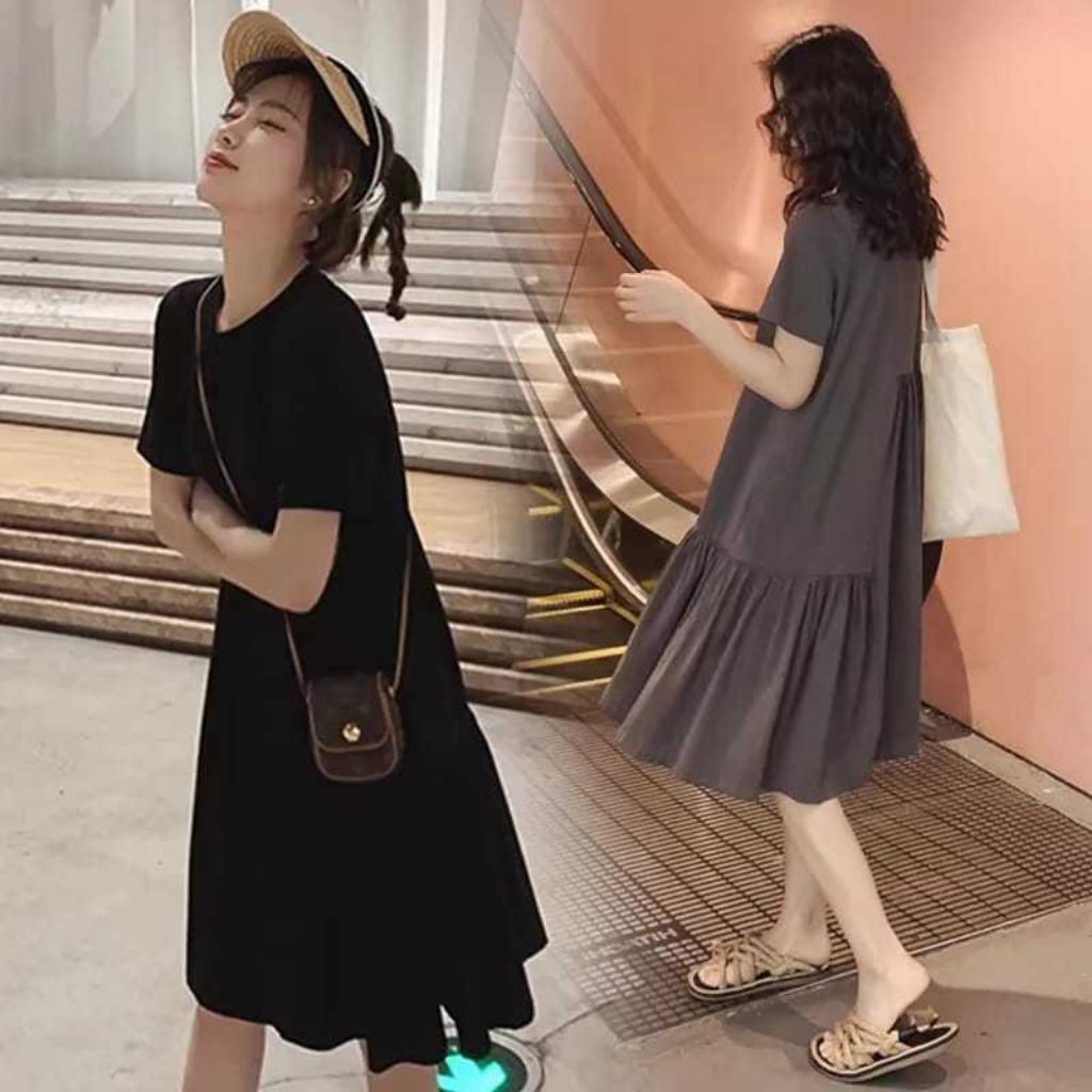 Bisa COD | Sesil Midi Dress Lengan Pendek | Gaun Abg Remaja Korean Style