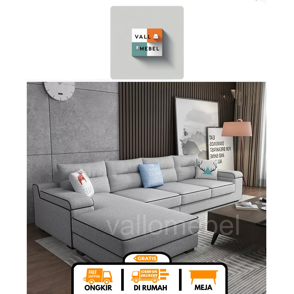 Sofa Minimalis Ruang Tamu Kecil Sofa Leter L Fullset Meja dan Kaca Bergaransi