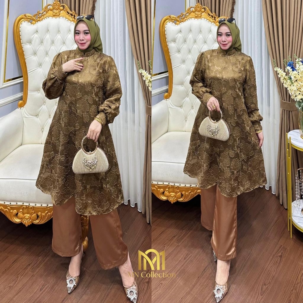 Zifa Fashion || Cod || New Ready Alana Setelan Celana Organza Jaguar Mix Satin || Gamis Setcel Terba