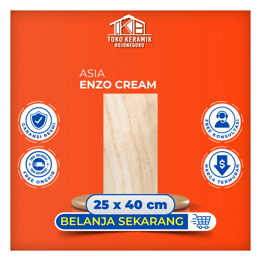 Keramik Dinding Glossy Halus Rata Motif Serat Kayu 25x40 cm Asia | Enzo Cream