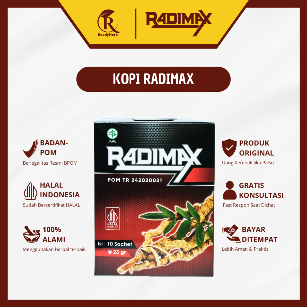 RADIMAX 100% Original 1 Box Isi 10 Sachet - Kopi Penambah Stamina Pria Dewasa