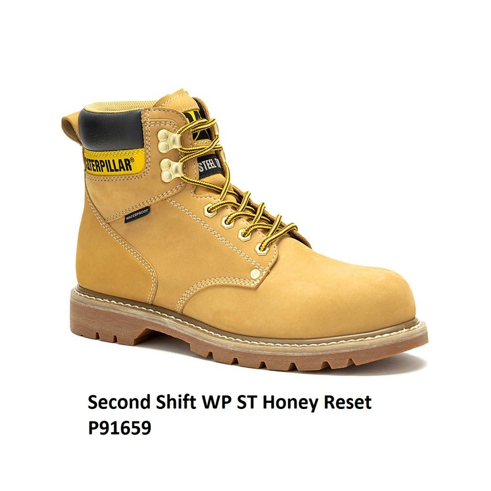 Sepatu Safety Pria Caterpillar Original Second Shift WP ST Honey Reset