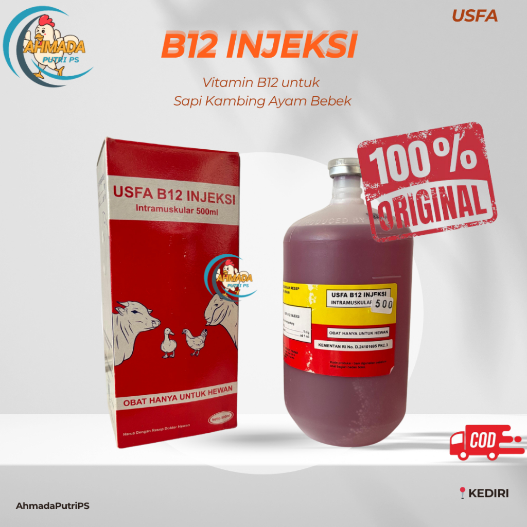 VITAMIN B12 500 ML USFA - Vitamin b12 Injeksi untuk hewan Sapi kambing Domba Babi dll