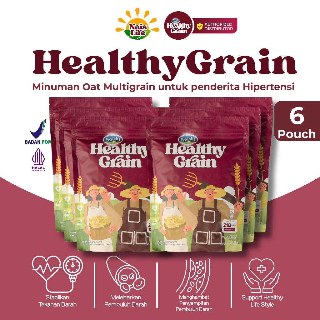 

HealthyGrain 6 Pouch Oat Multigrain Menurunkan Tekanan Darah Hipertensi Sertifikat BPOM & Halal MUI