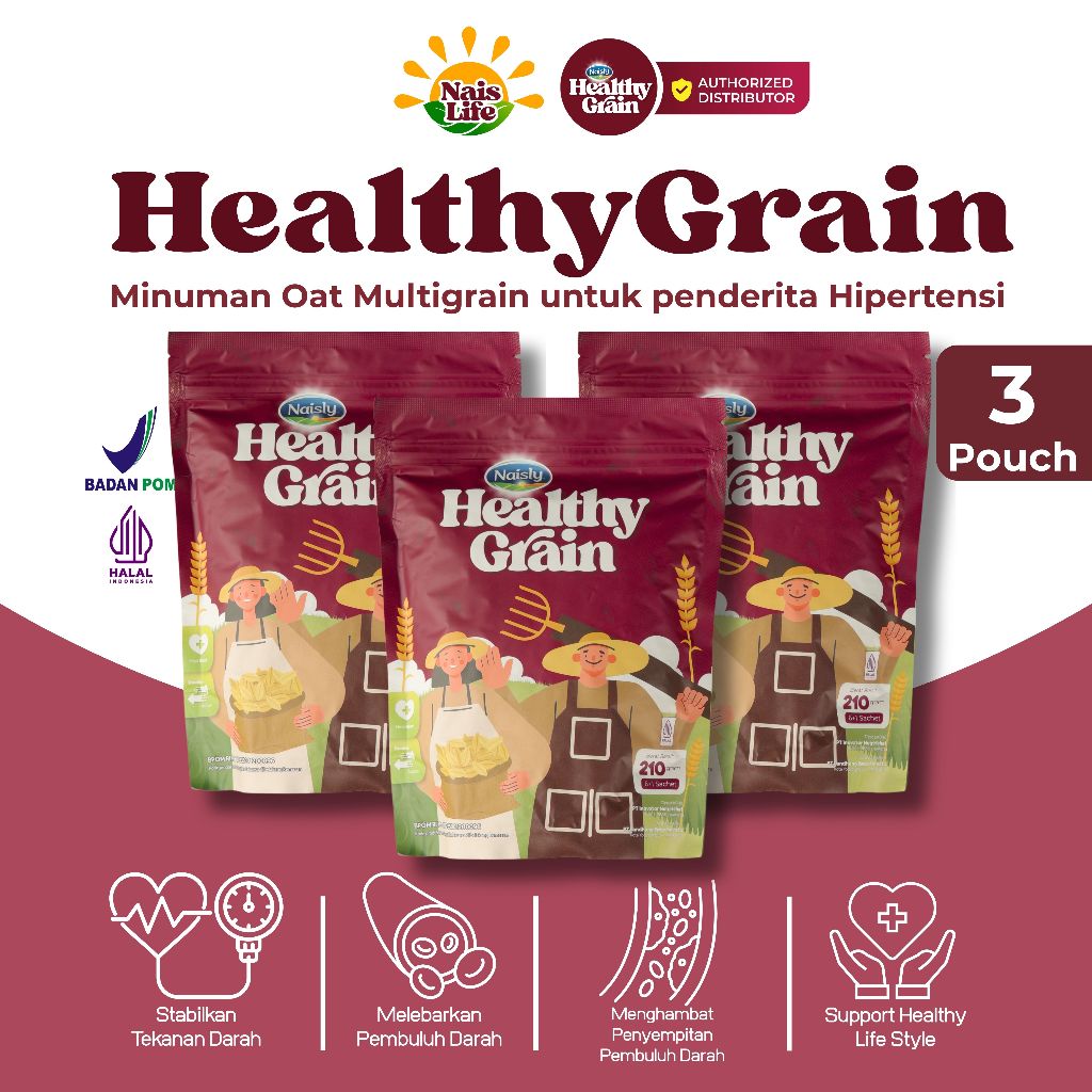 

HealthyGrain 3 Pouch Oat Multigrain Menurunkan Tekanan Darah Hipertensi Sertifikat BPOM & Halal MUI