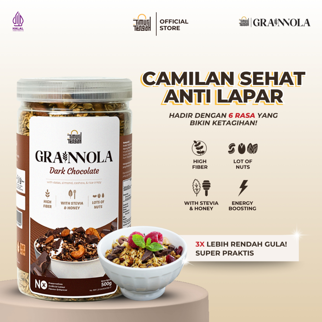 

Timur Tengah Grainnola Dark Chocolate 500 gr Granola Cokelat Coklat Camilan Sereal Makanan Sehat Rendah Kalori