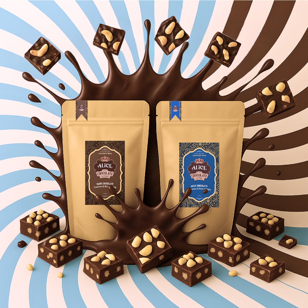 

ALICE CHOCOLATE - Duo Delight! (2 pcs) Dark Cashew & Milk Nuts | Bundling 2 Pouch - Dark Cashew & Milk Nuts
