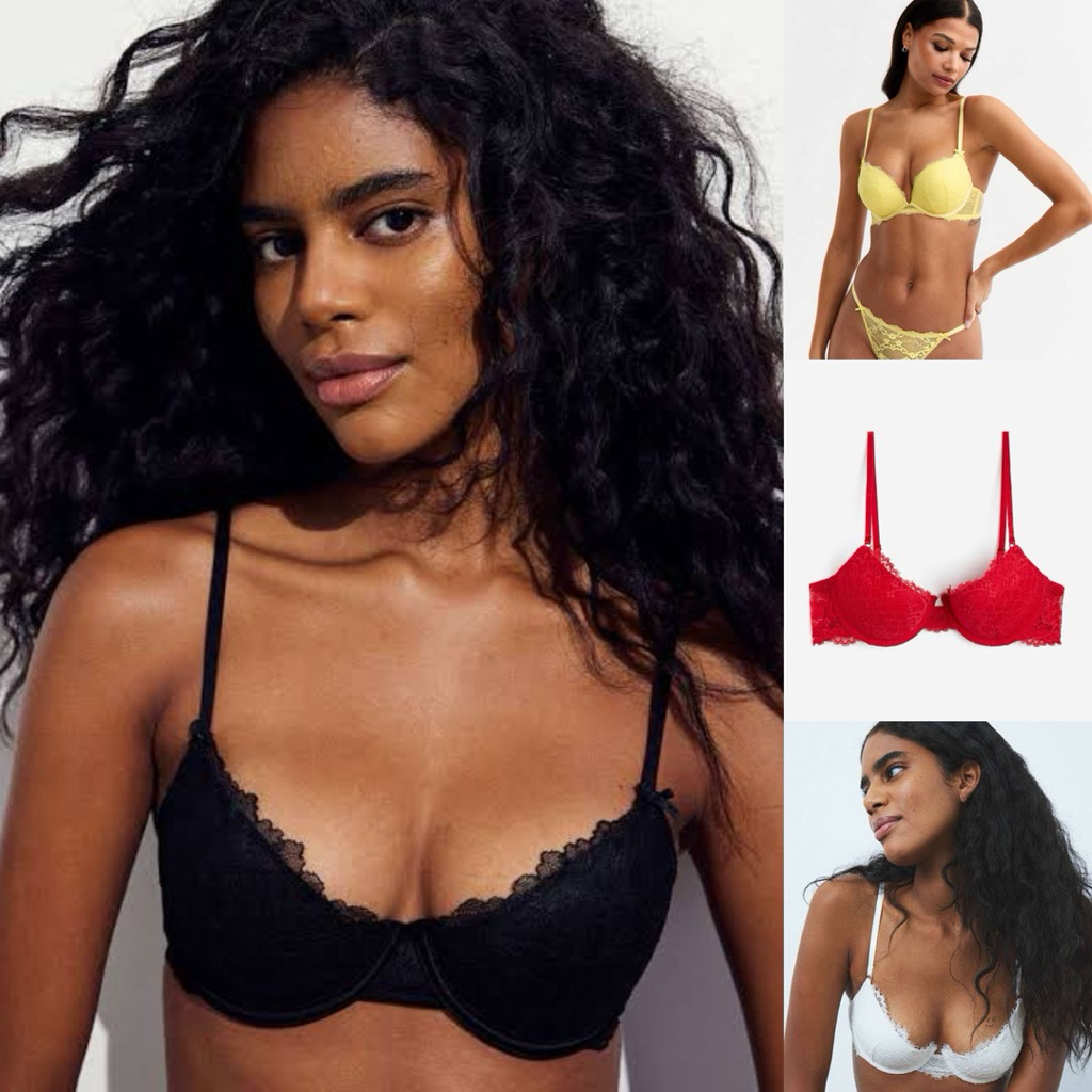 H&M LOVE THE LIFT Full Lace Natural Pushup Plunge Bra for Low Cut Bh Band Semi Wireless Beha Penutup