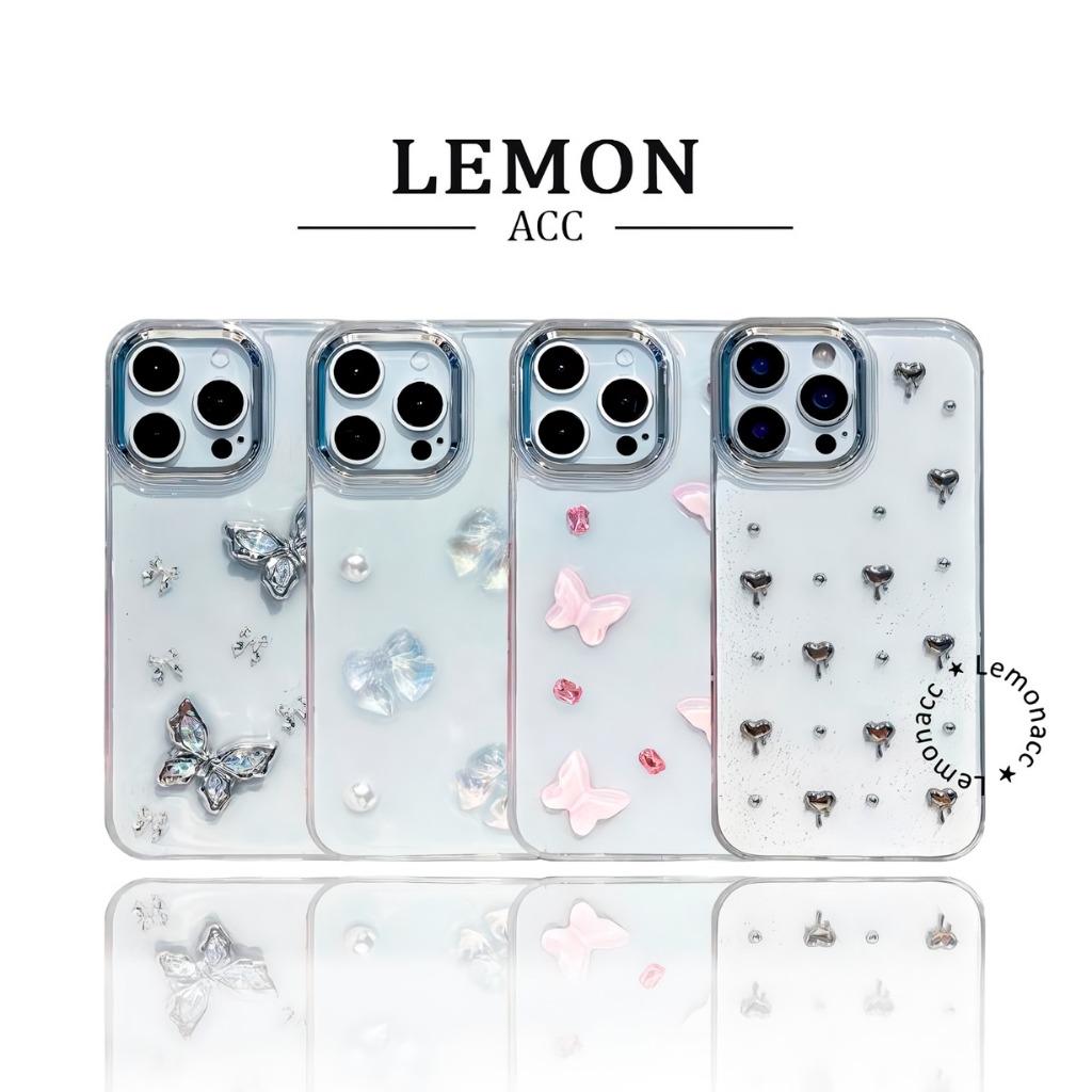 Case Iphone LUX 3D Silver 4 Motif Clear Glitter - Hardcase/Case Hp Compatible For Iphone XR 11 12 13