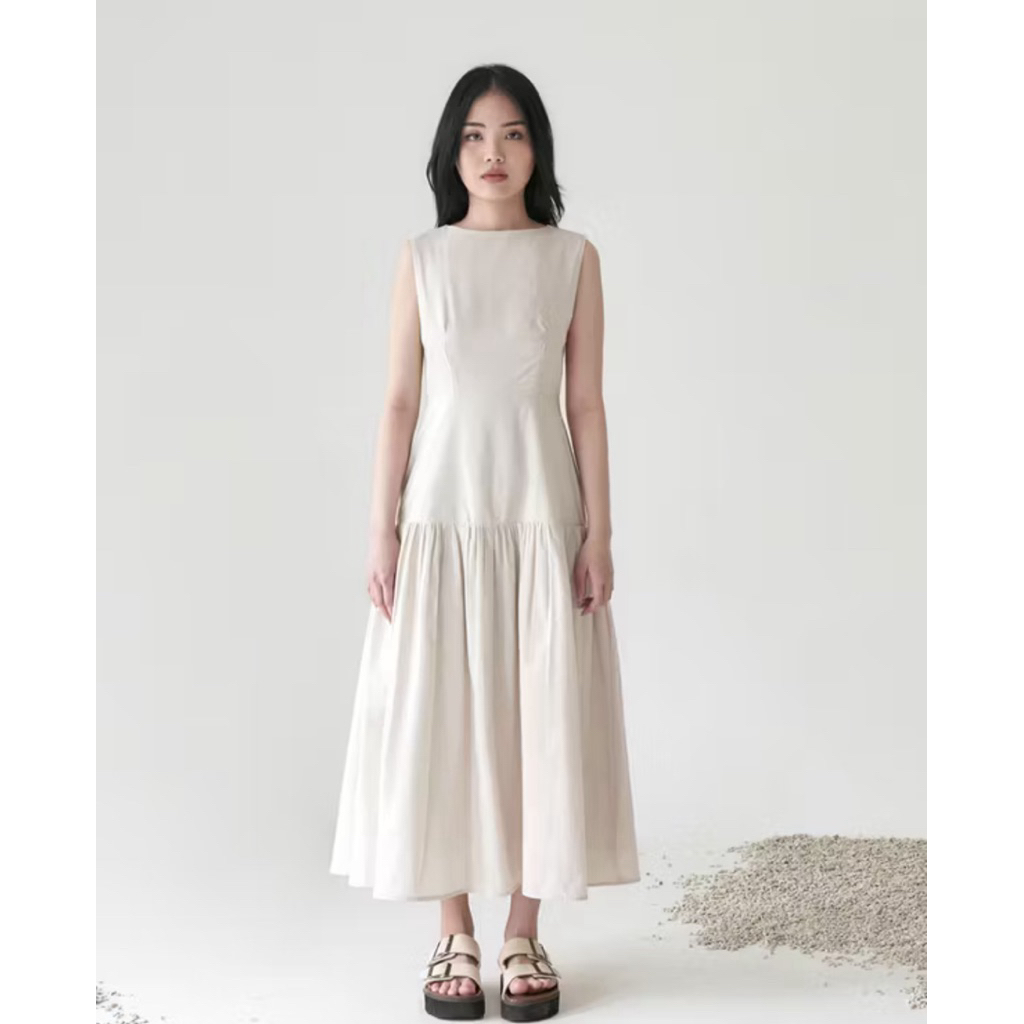 InKano - Spire Dress - Sleeveless Dress Korea Wanita Katun - Pearl