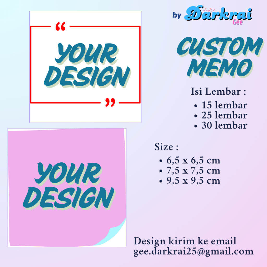 

DarkraiGee - Memo / Notes / Catatan Custom Design Sendiri square 7,5 x 7,5 cm 6,5 x 6,5 cm isi 10 - 30 lembar