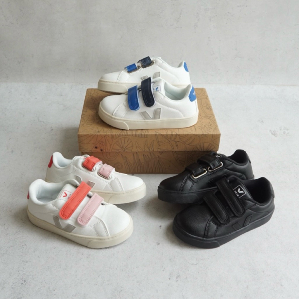 Veja Esplar Kids Sneakers | size 28-37 | white pink blue all black | sepatu sneaker kets velcro seko