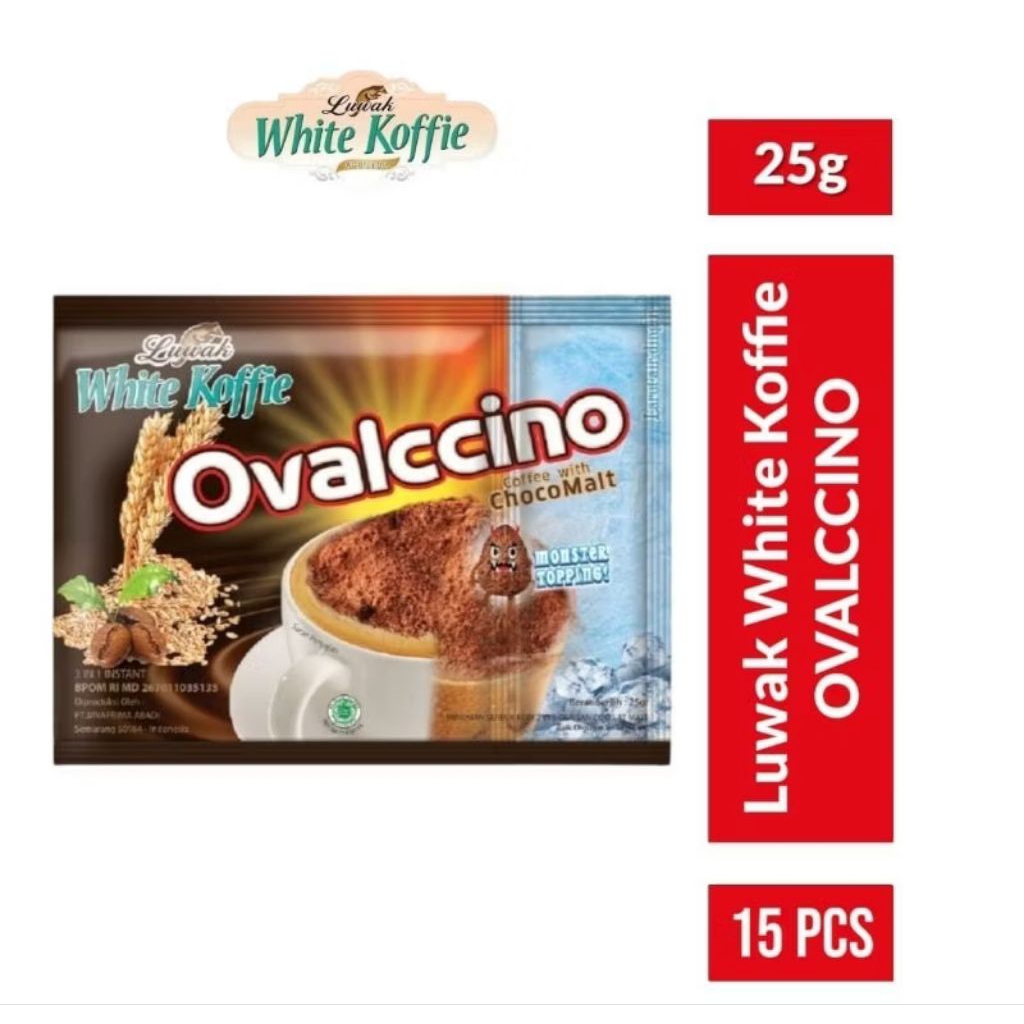 

LUWAK WHITE KOFFIE OVALCINNO 25 GRAM X 15 SACHET / KOPI LUWAK