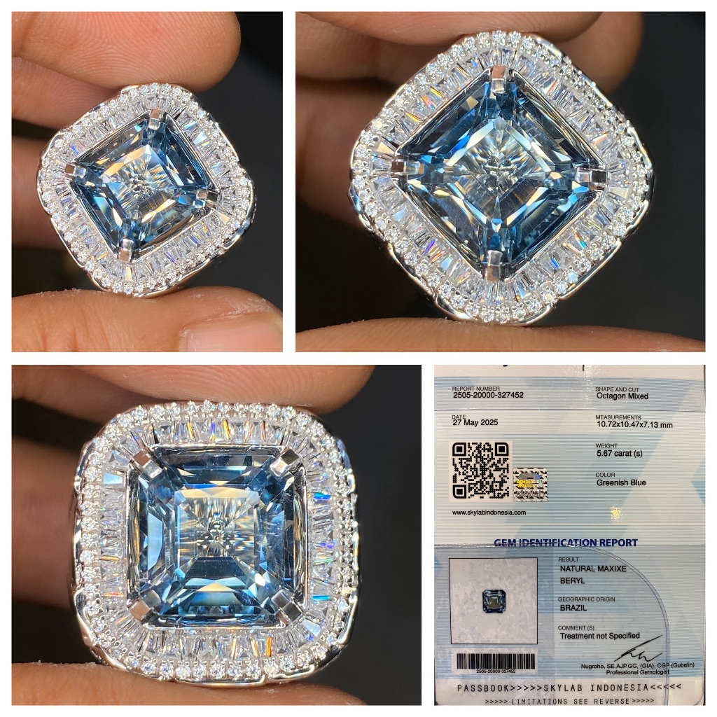 Natural 5.67ct maxixe blue beryl brutal luster passbook