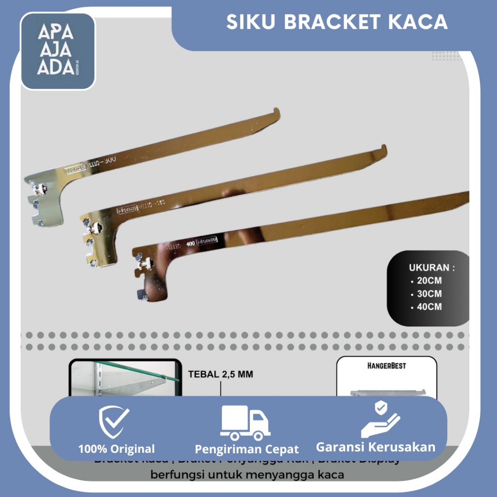 Bracket Kaca - Braket Daun Penyangga Rak Siku Penyangga Rak dinding
