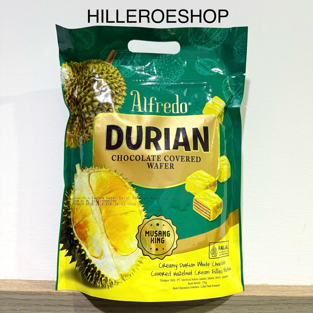 

COKLAT ALFREDO DURIAN MUSANG KING WAFER 250GRAM CHOCOLATE WHITE CHOCOLATE 250GR