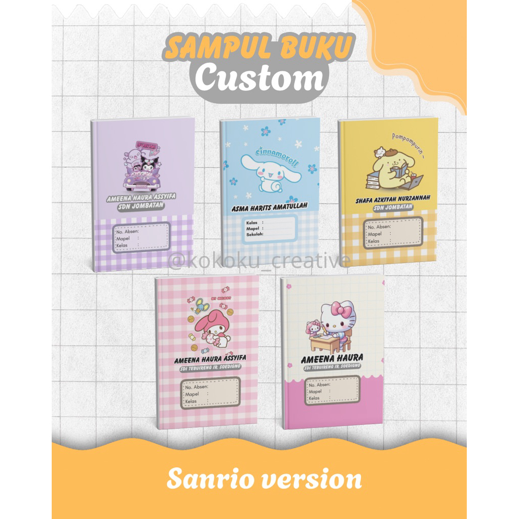 

[10pcs] sampul buku tulis Sanrio custom kuromi murah request nama siswa dan nama sekolah custom desain sendiri 1paket isi 10lembar