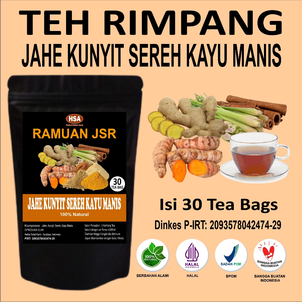 

Teh Rimpang Jahe Sereh Kayu Manis Isi 30 Tea Bag - Minuman Herbal Instant