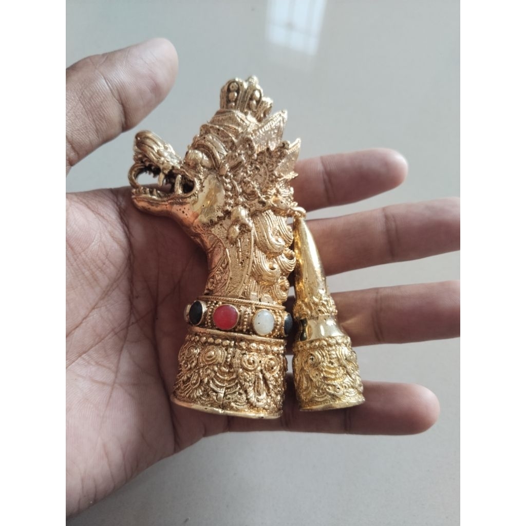 ornamen tongkat komando kuningan ukir kepala naga