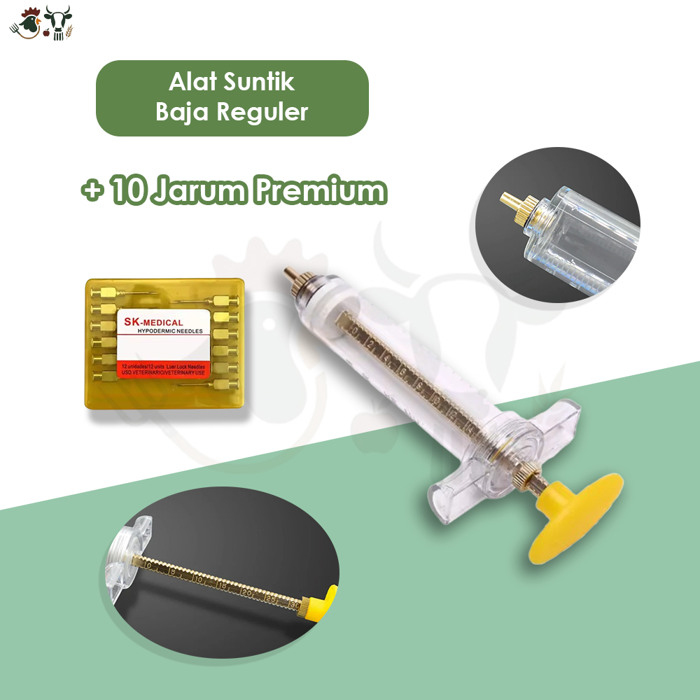 Alat Suntik Hewan Ternak 10-100ml + 12 Jarum – Suntikan Vaksin Ayam, Itik, Kelinci, Kucing, Kambing,