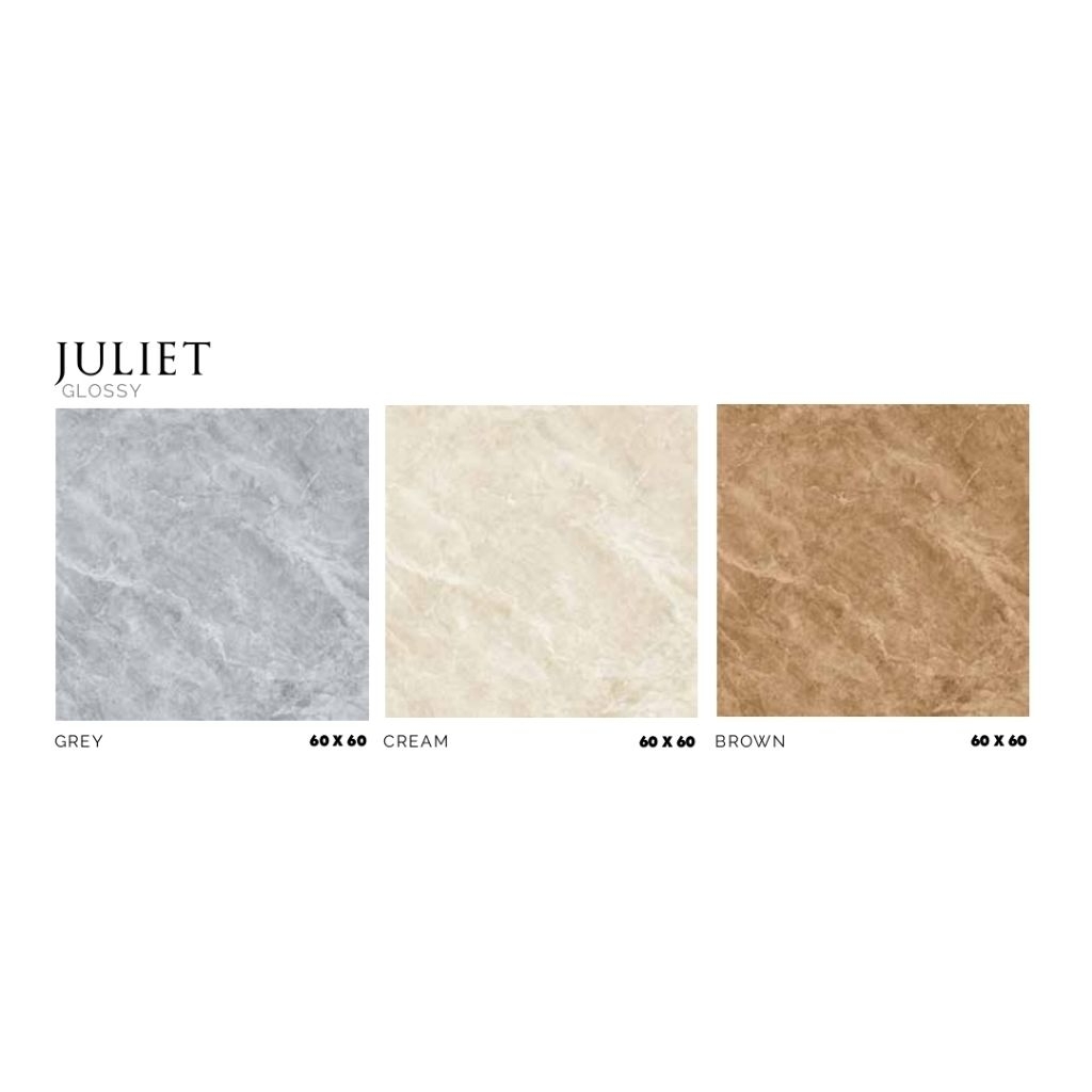KERAMIK MEREK PLATINUM TYPE JULIET GREY JULIET CREAM JULIET BROWN UKURAN 60X60 GLOSSY WHITE BODY