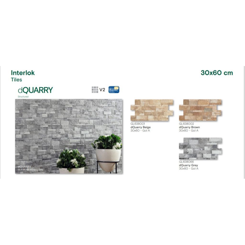 KERAMIK MERK ROMAN INTERLOK TILES TIPE dQUARY BEIGE , BROWN, GREY UKURAN 30X60 PERMUKAAN TEKSTURE MA