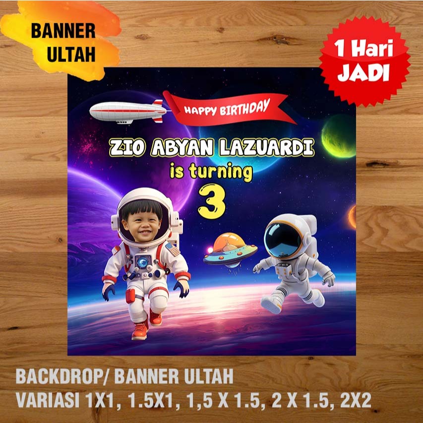 ASTRONOT BANNER/ BACKDROP/ SPANDUK ULANG TAHUN UL-TAH