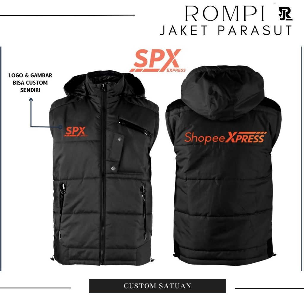 Rompi Jaket Shopee Express Custom Sablon Satuan Rompi SPX Custom