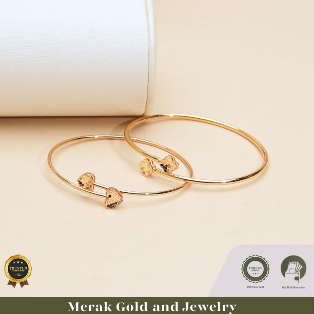 Merak Gold - Gelang Kaku Tinju Blink Reflecta / Bangle Gold Model Love dan Clover | Emas Tua Kadar 1